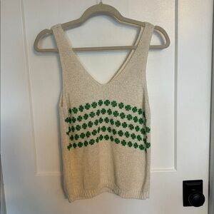Knit Shamrock Top – Cream & Green Clover Print Size Medium